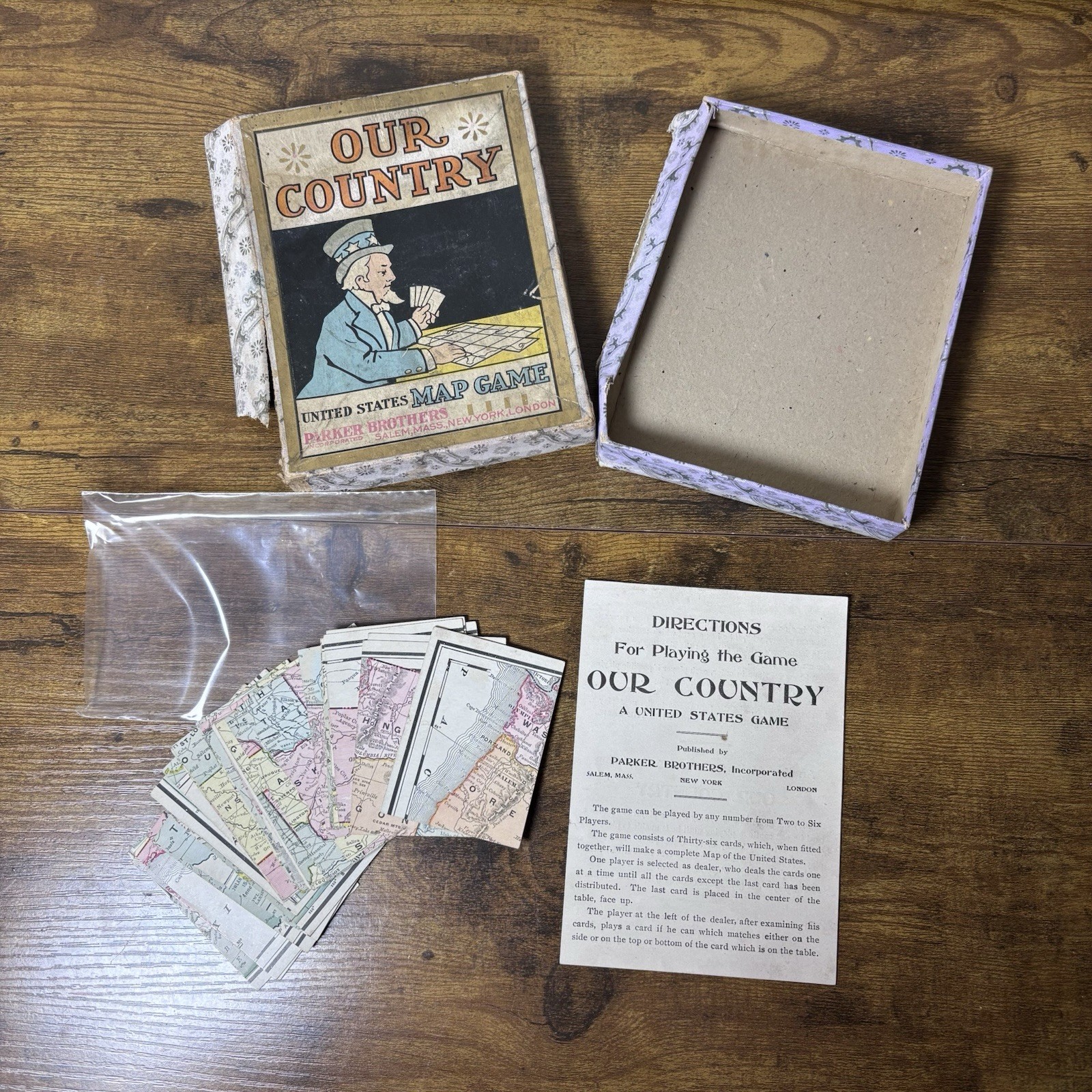 Antique 1910 Parker Brothers Our Country United States Map Game Complete