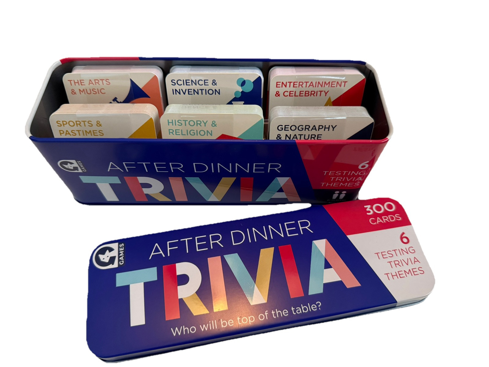 After Dinner Trivia 6 Testing Trivia Themes 300 Cards Tin NEW Game