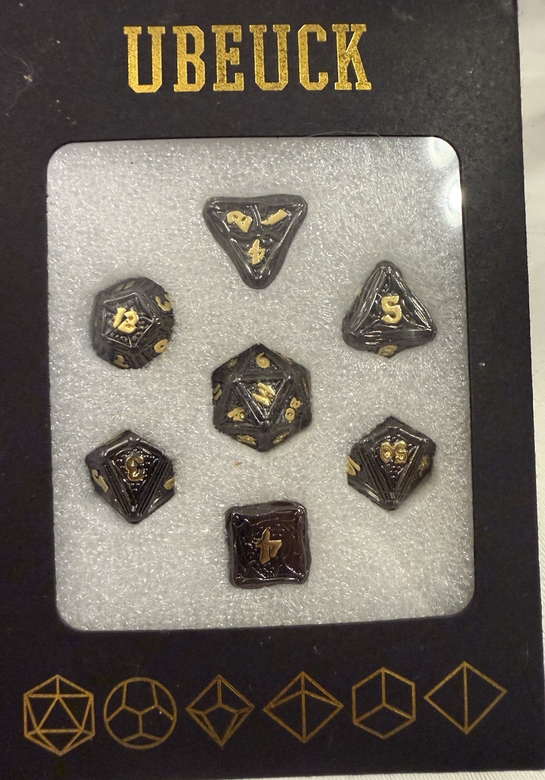 Ubeuck metal game dice 7 piece set – Multiple Colors – Black AND Gold – NEW