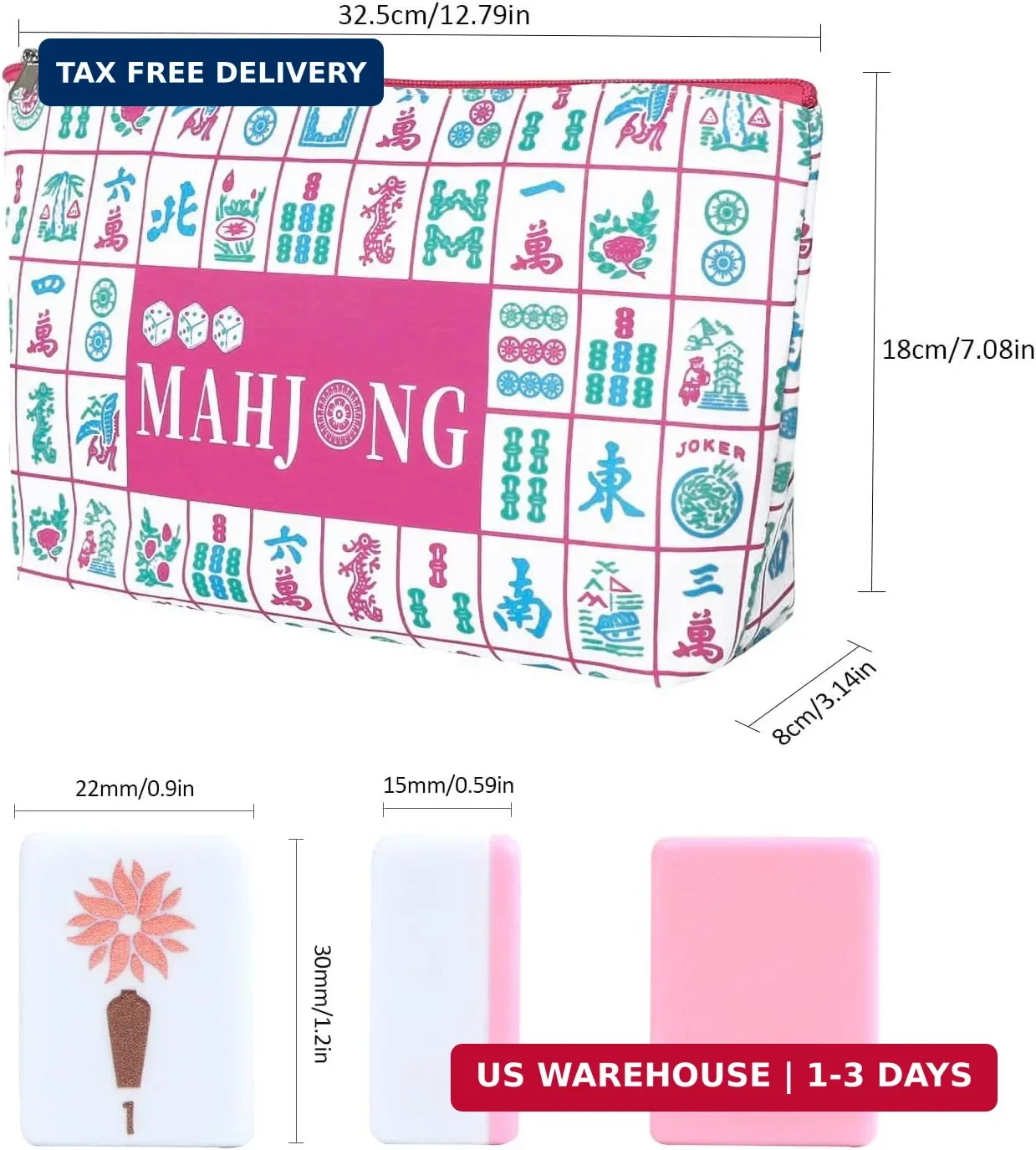 160 Pink American Printed Mahjong Game Set with Carrying Bag And Accessories 1.2