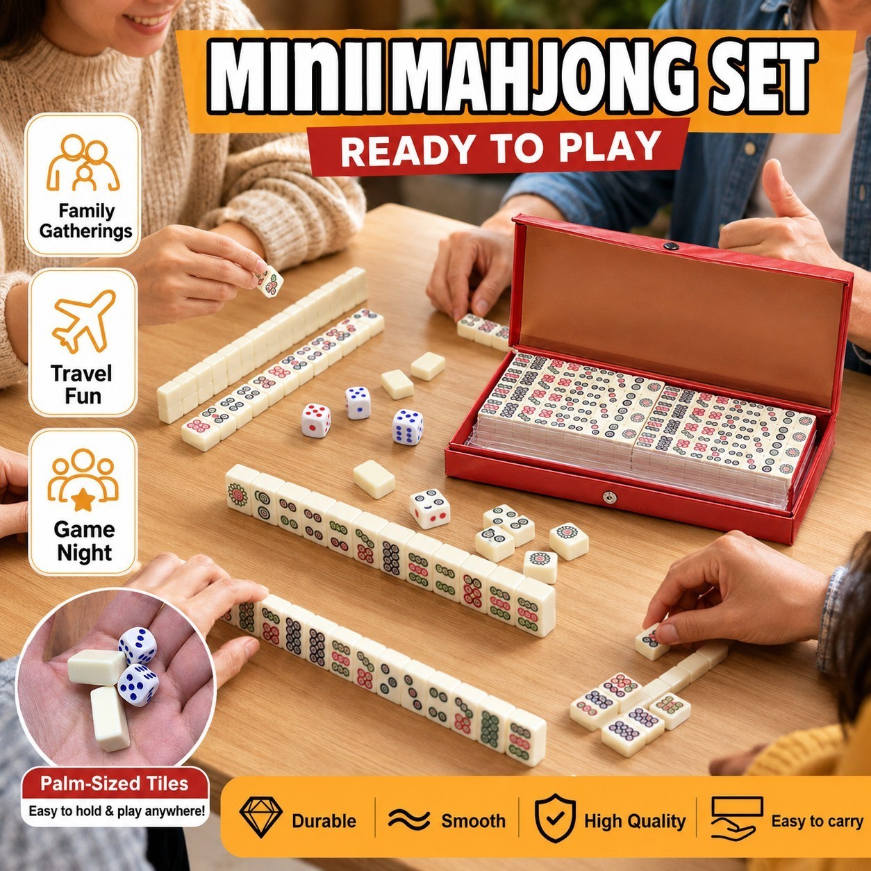 Mini Mahjong Set 144 Tiles 2 Dice Travel Board Game Storage Case Gift for Kids!!