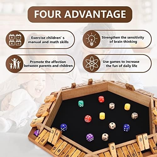 Nicecho 2-6 Players Shut The Box Dice Game, Wooden Board Table Math Game with…