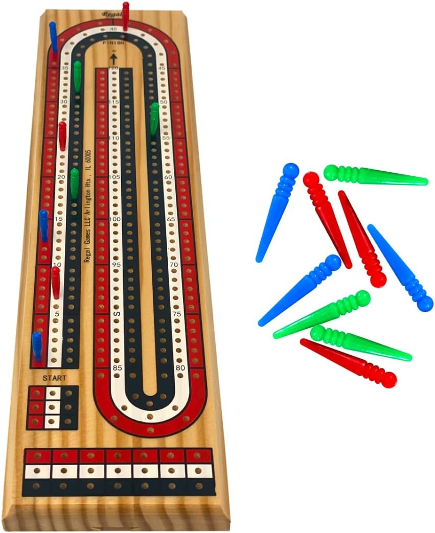 Regal Games Cribbage Board Game Set with Unique Wooden Cribbage Board (11″ X 4.5