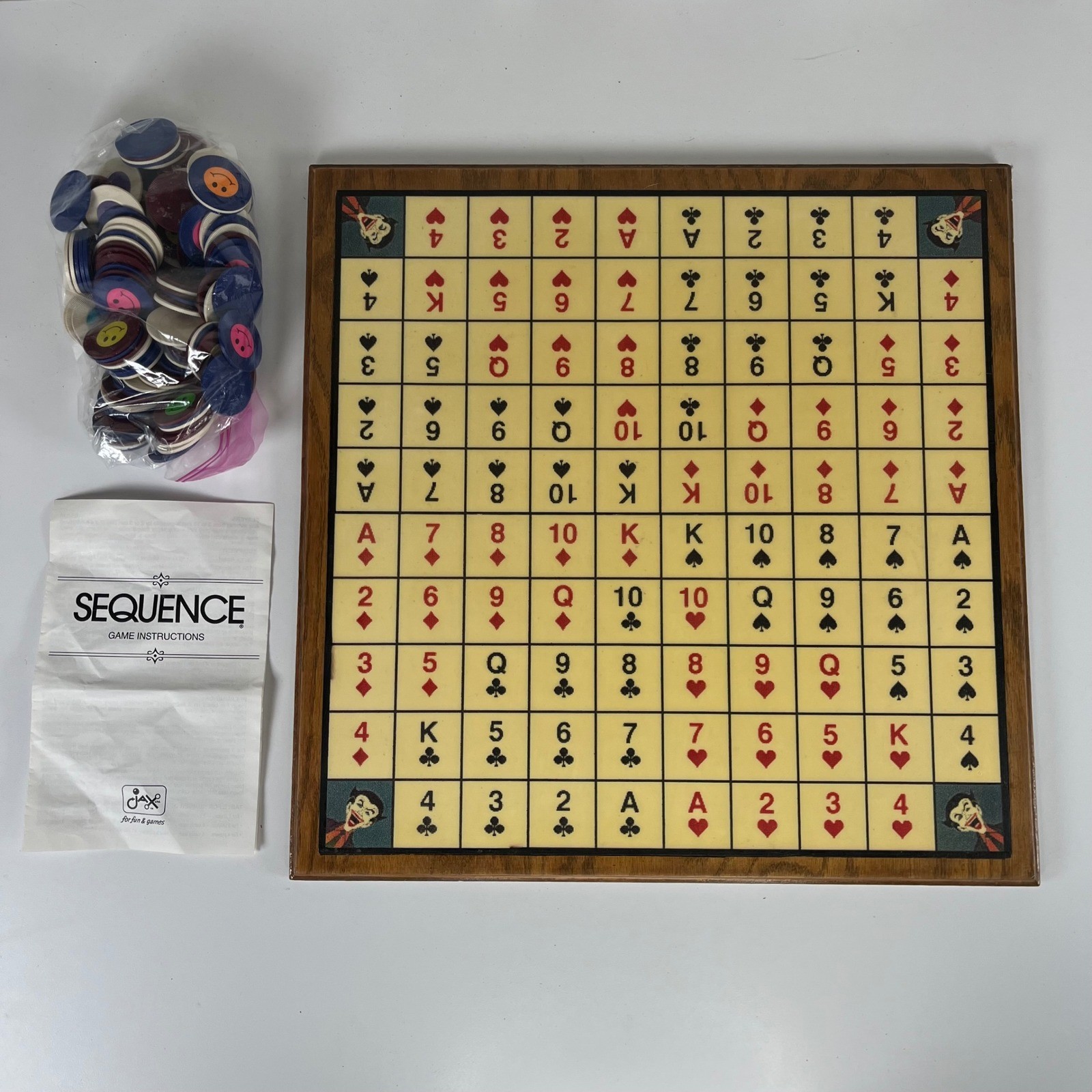 VTG Custom Handmade Wooden Sequence Board Game Smiley Chips & Instructions 18×18