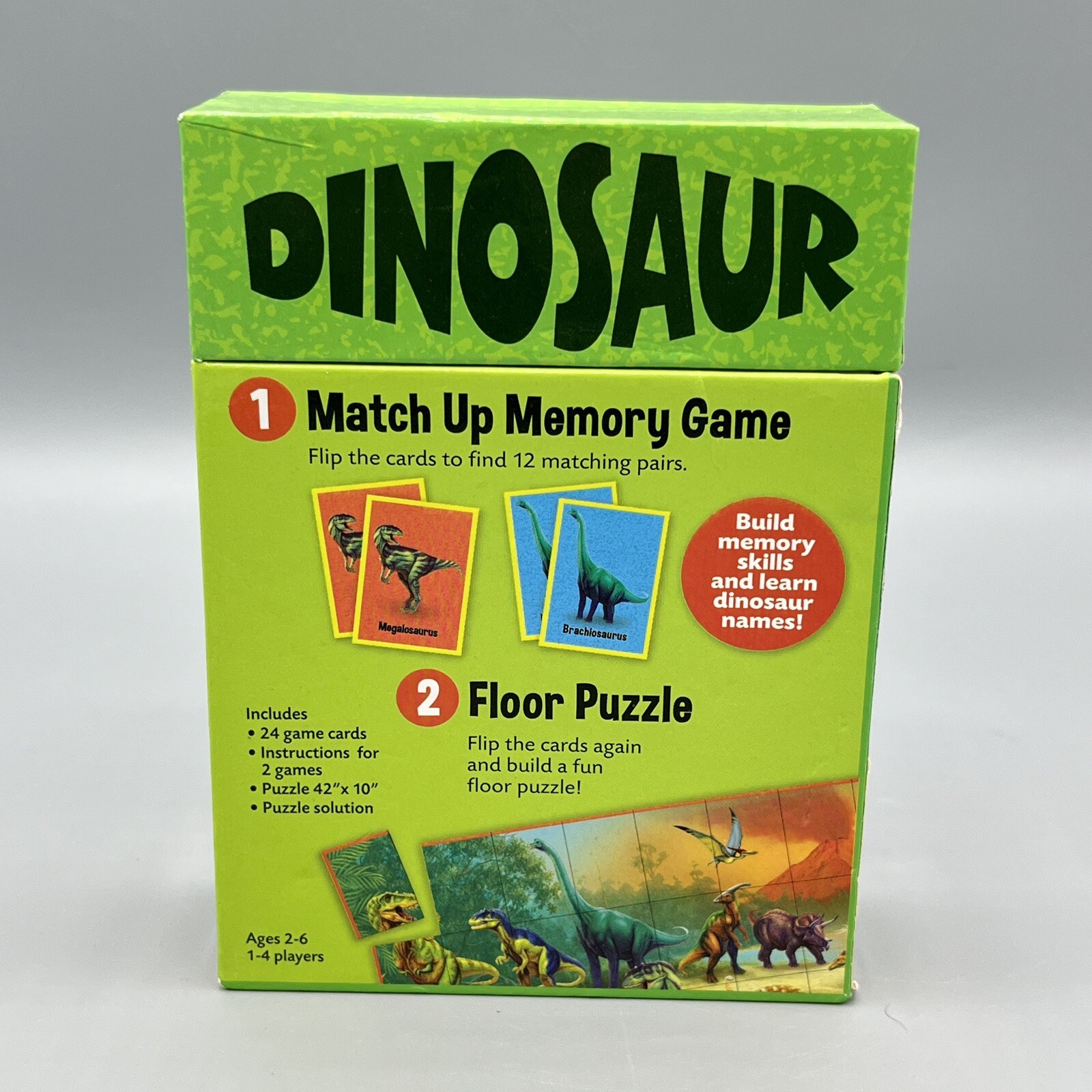 Dinosaur Match Up Memory Game & Floor Puzzle Peaceable Kingdom 24 Cards