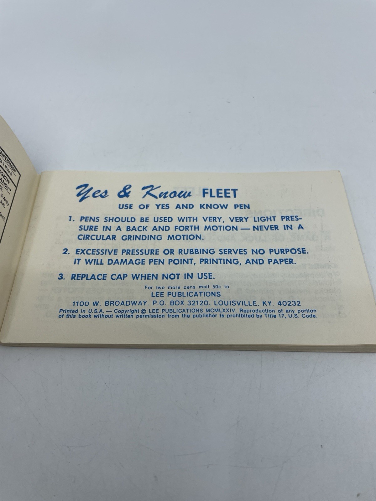 Vintage Yes & Know Invisible Ink Game Book Fleet Lee Publications 1970 Used