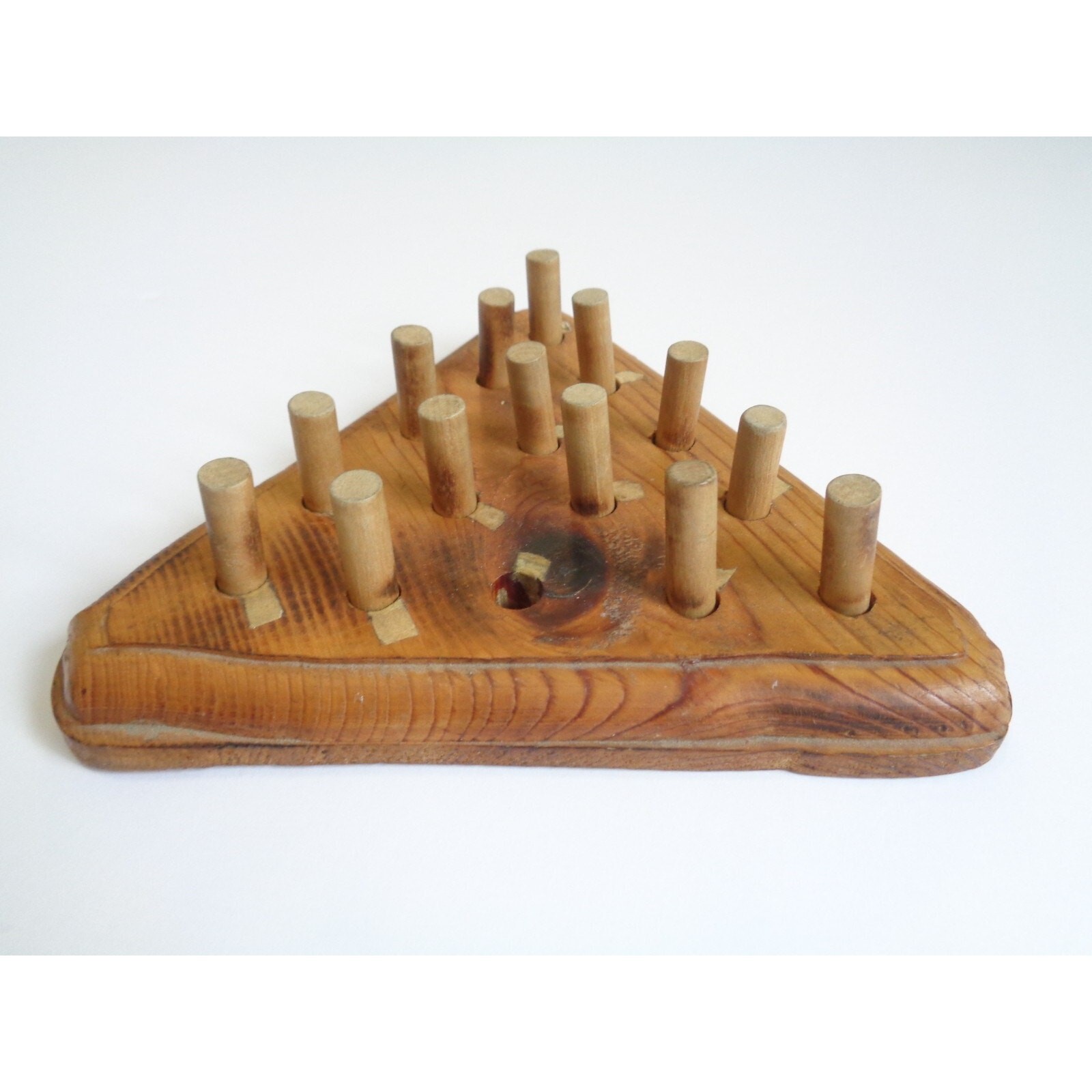 Vintage Handmade Wood Peg Game – Wooden With Pegs Triangle