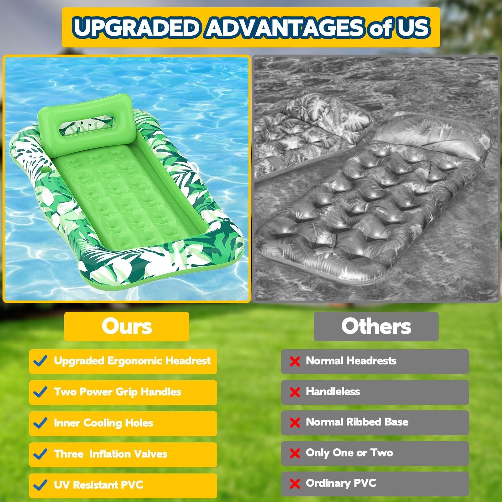 Pool Float 76 x48 XL Inflatable Tanning Lounger Pillow Green Nenrsl Led Floats