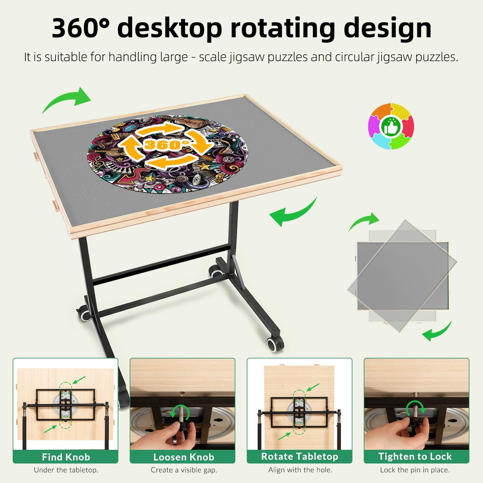 Puzzle Table 1500 Pieces Wooden Jigsaw 24.92 33.58 Drawers Wheels ALL4JIG Legs