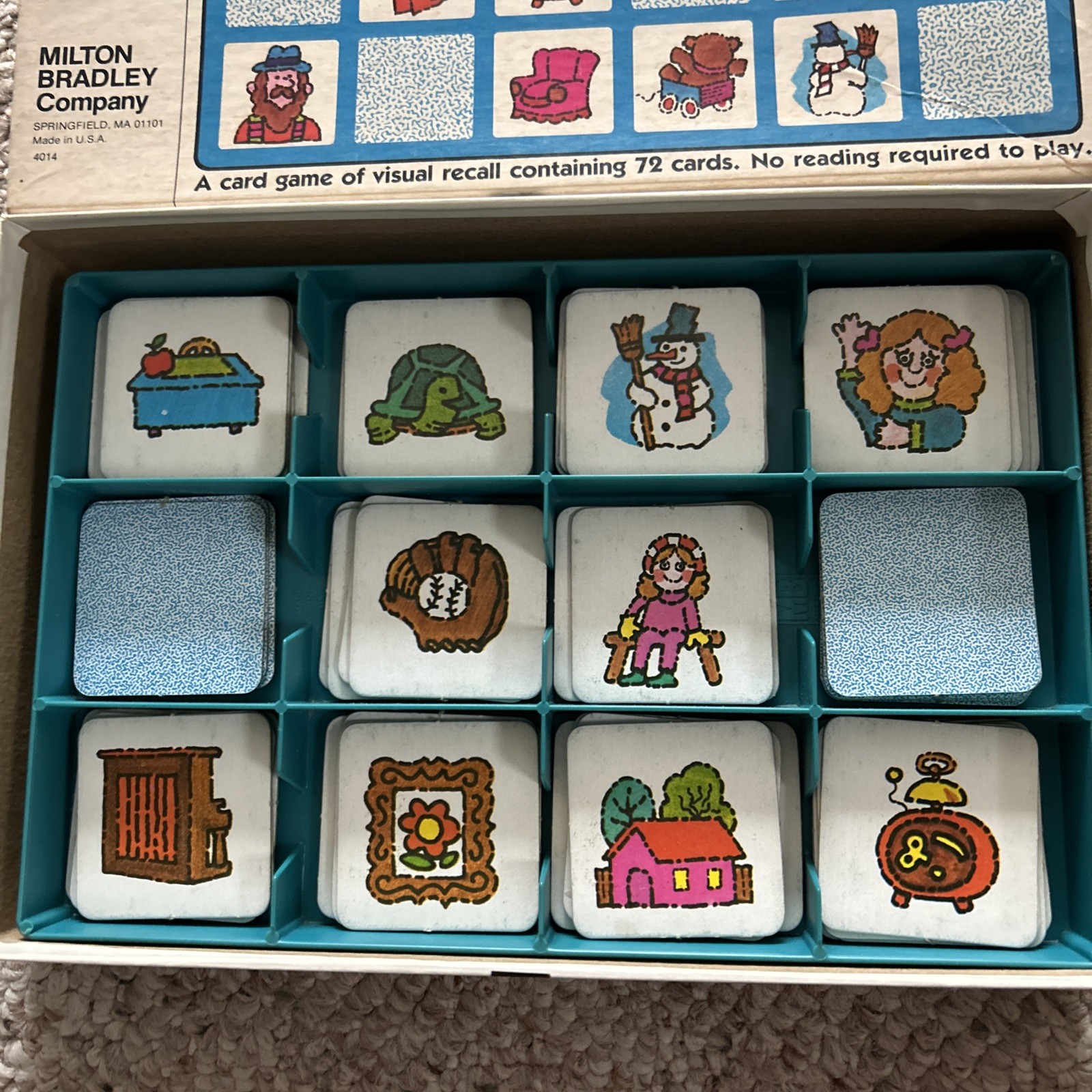 72 card Memory Card Matching Front & Back Game Milton Bradley 1980 Complete USA