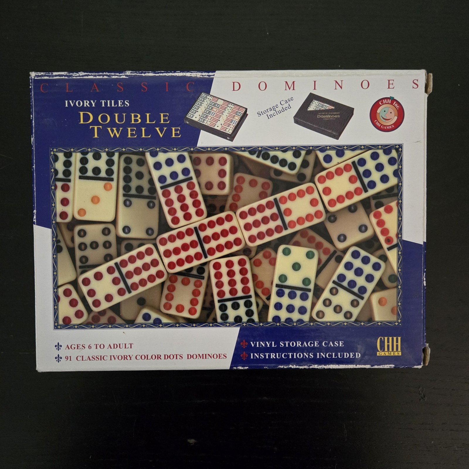 Double Twelve Classic Dominoes 91 Ivory Tiles Vinyl Storage Case