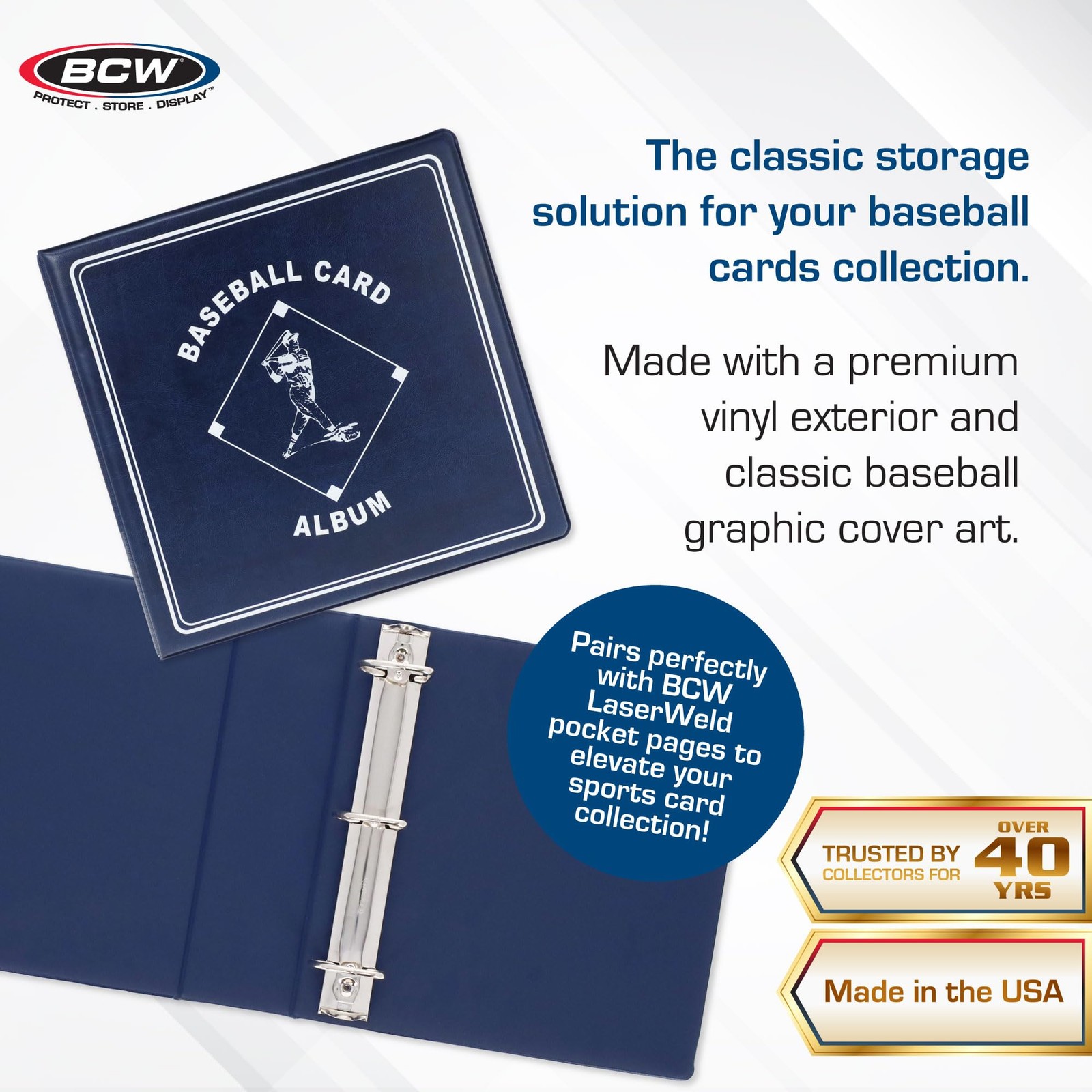BCW Supplies Baseball 3″ Album – Blue | Premium Durable Binder Single,