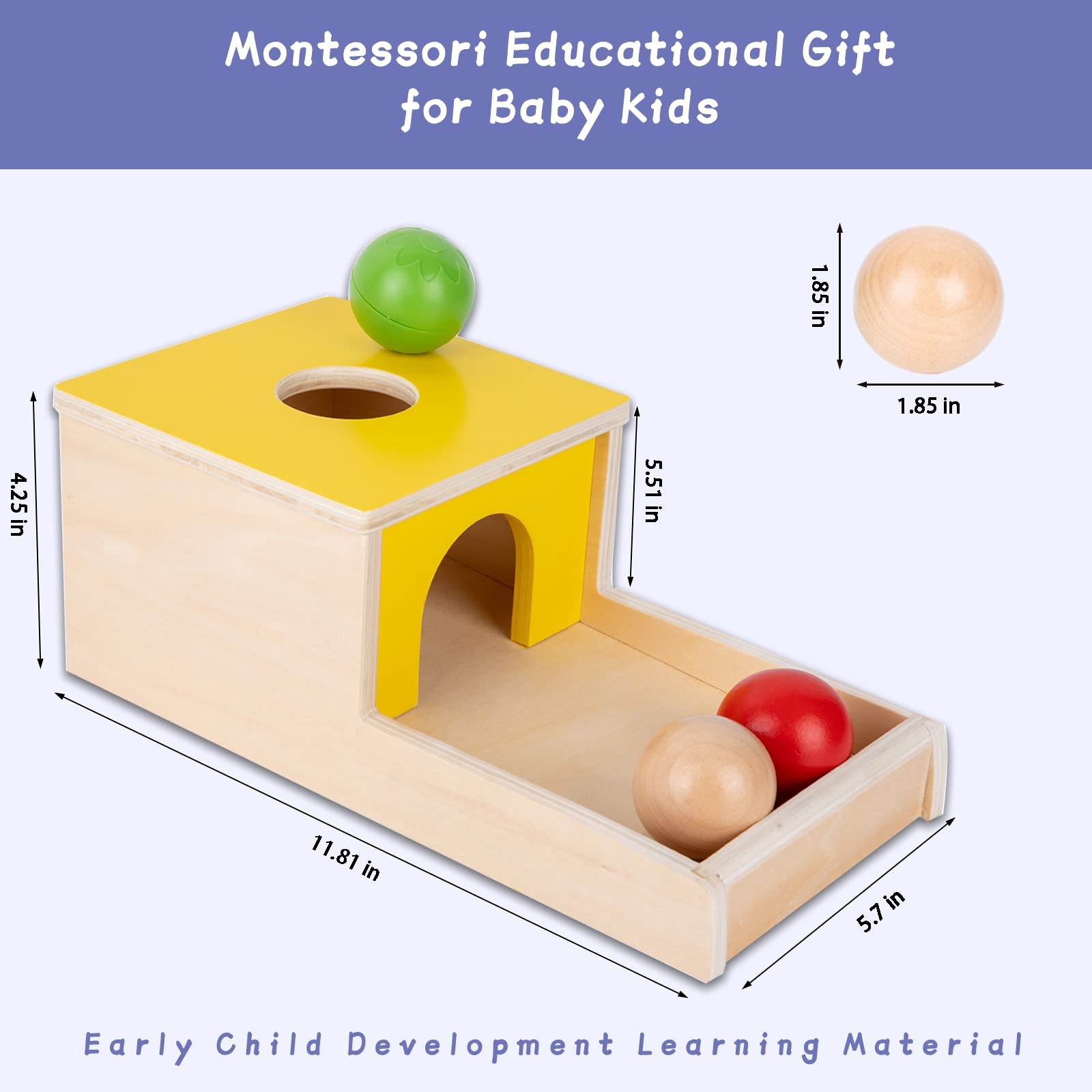 Adena Montessori 4 in 1 Wooden Play Kit Baby Toys,Object Permanence Box,Match…