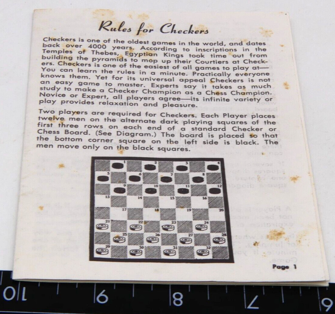 Vintage Pleasantime Tournament Checker Set Game Instruction Manual Part 302