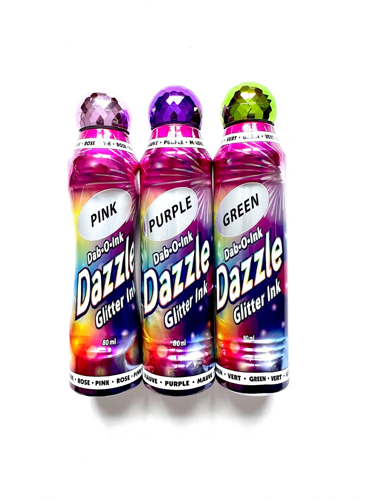 Dazzle Glitter 3oz Bingo Daubers- Set of 3-Pink, Purple, Green