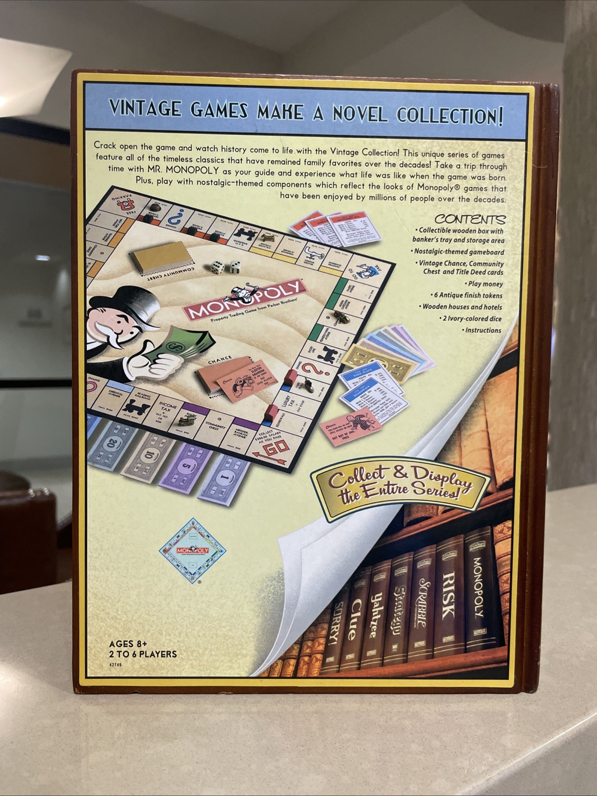 Monopoly Vintage Game Collection 2005 Wooden Box Bookshelf