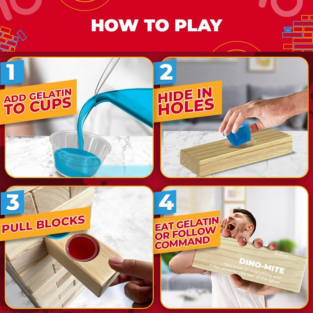 Games – Giant Tower Party Game with Hidden Jello – Includes Disposable Cups, Lid