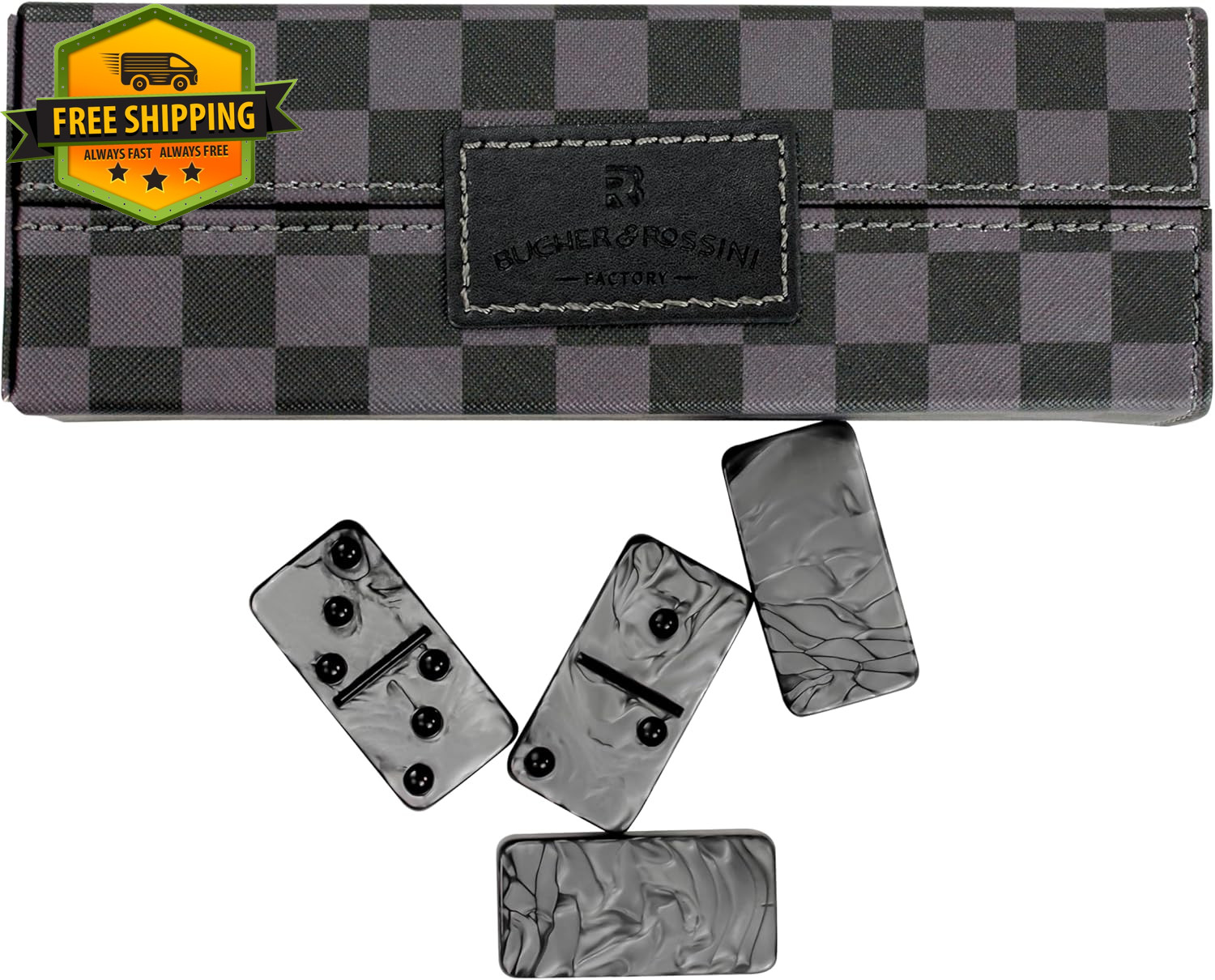 Double 6 Jumbo Domino Set 28 Marbleized Tiles with Travel Case Family Game Set