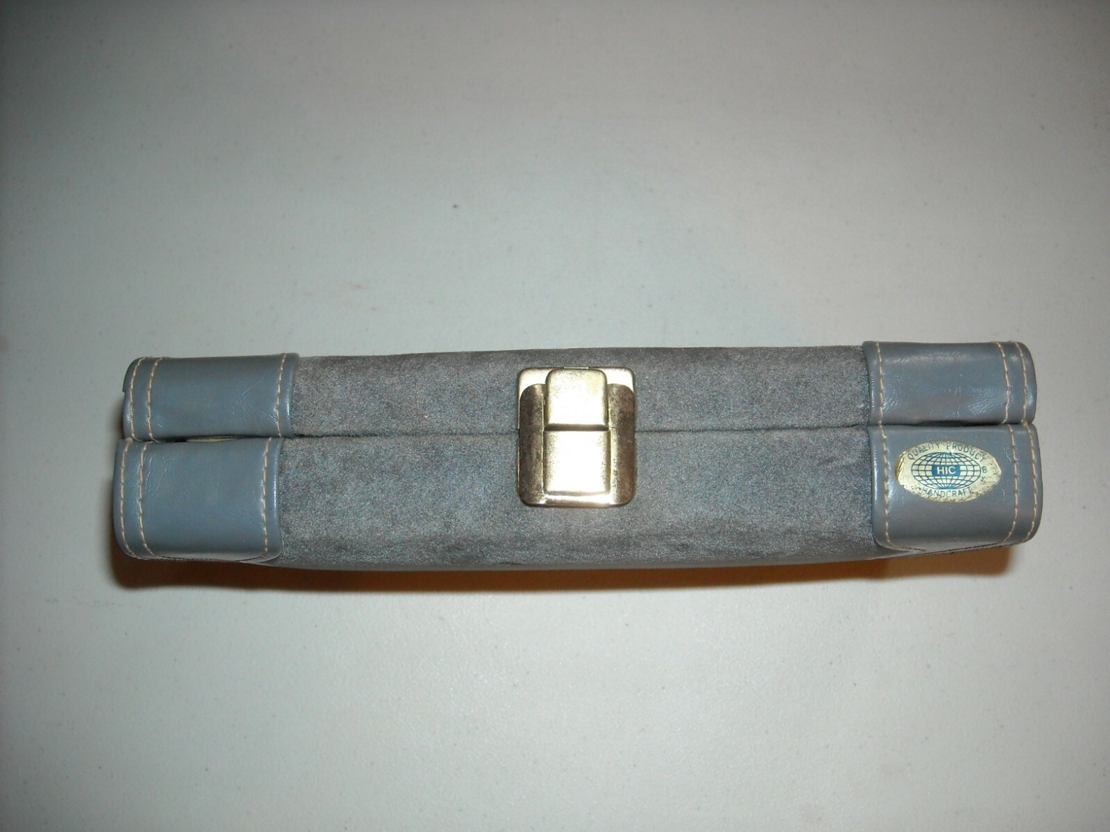 Vintage Double Six 6 Dominoes in Gray Leather / Suede Snap Case