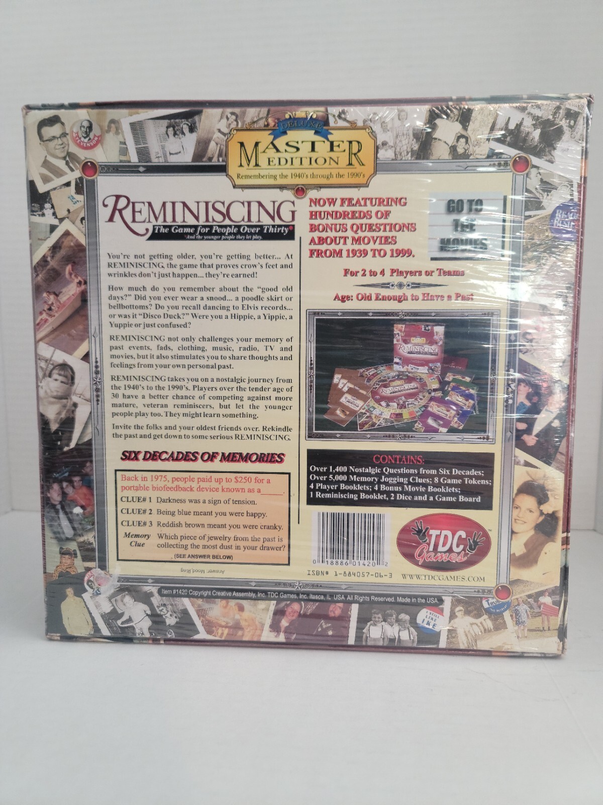 New/Sealed REMINISCING Board Game DELUXE MASTER EDITION 1940s-1990s TDC Games