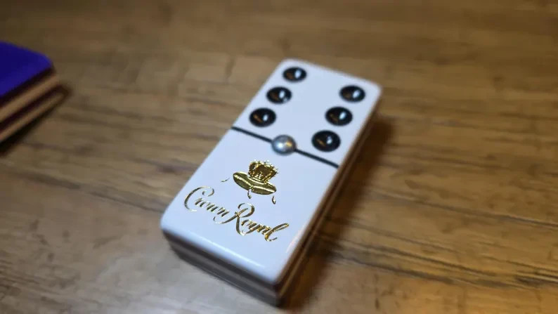 Crown Royal Jumbo Domino Set, Double 6, Metal Spinner, Leather Case
