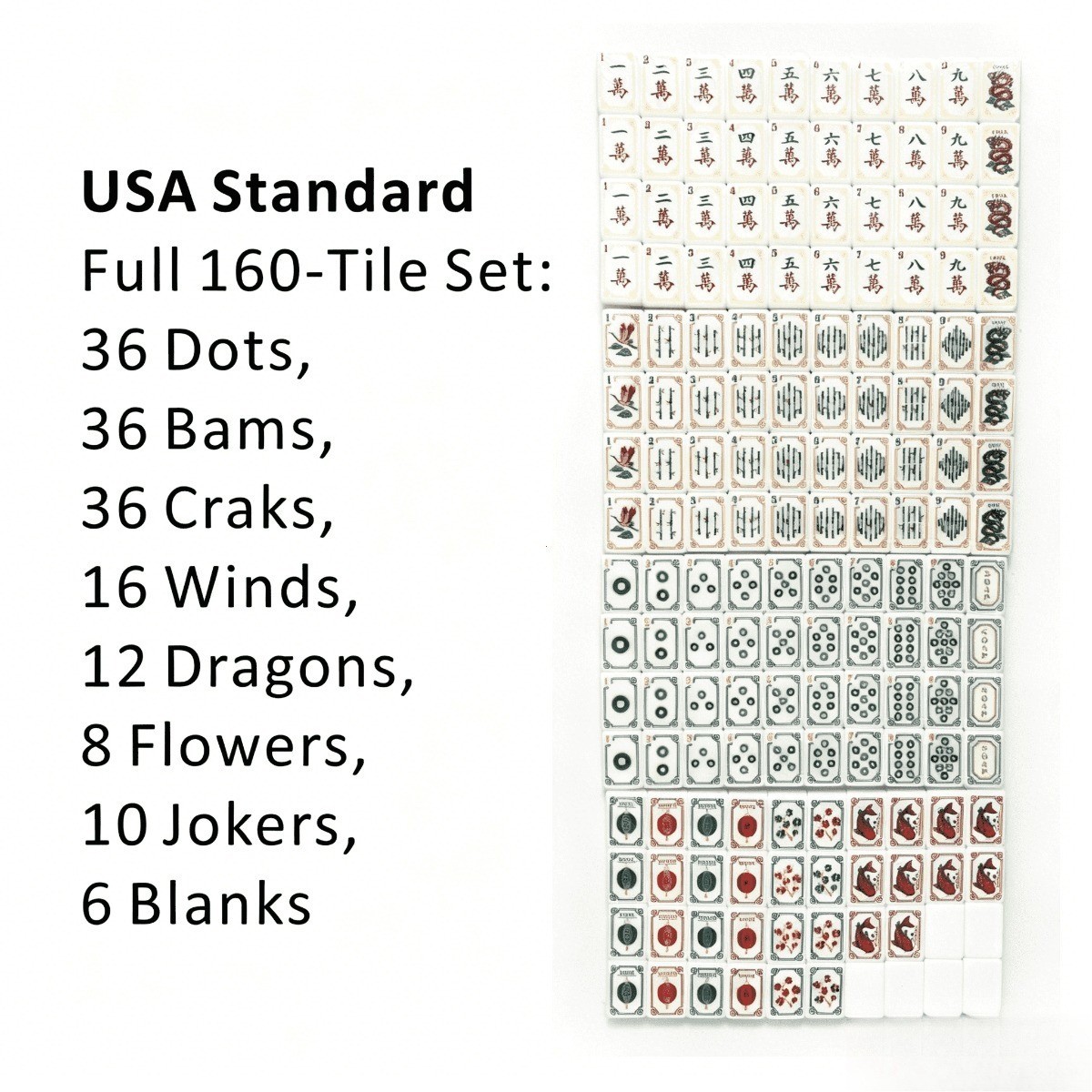 Premium Polished White Acrylic US Mahjong Set Clear Floral & Koi Engraving