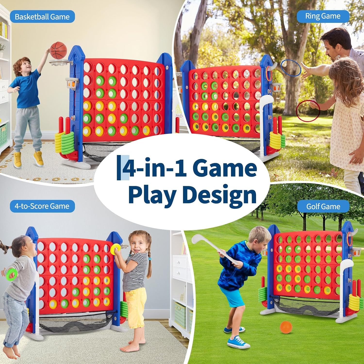 Giant 4-in-1 Connect Game Set Jumbo Outdoor Fun with Mini Basketball for Kids