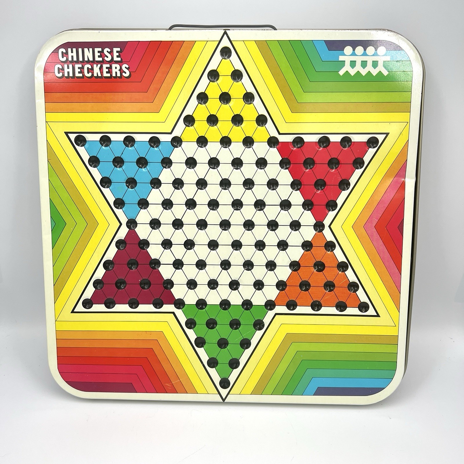Vintage Pressman CHINESE CHECKERS /CHECKERS Tin Board 14″ Marbles