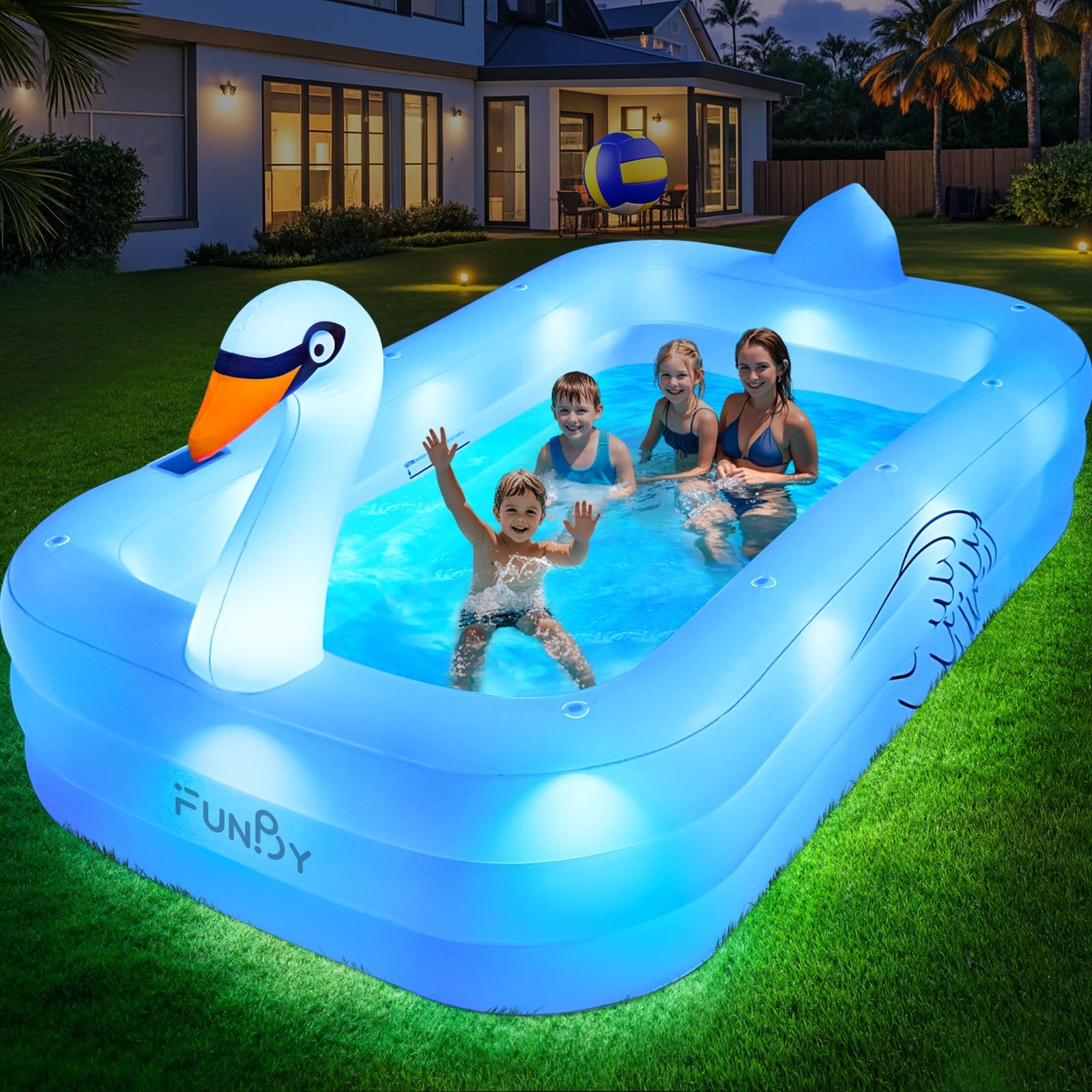 Inflatable Swimming Pool 100 x63 x20 Solar Lights Adults Kids White Blow Pools