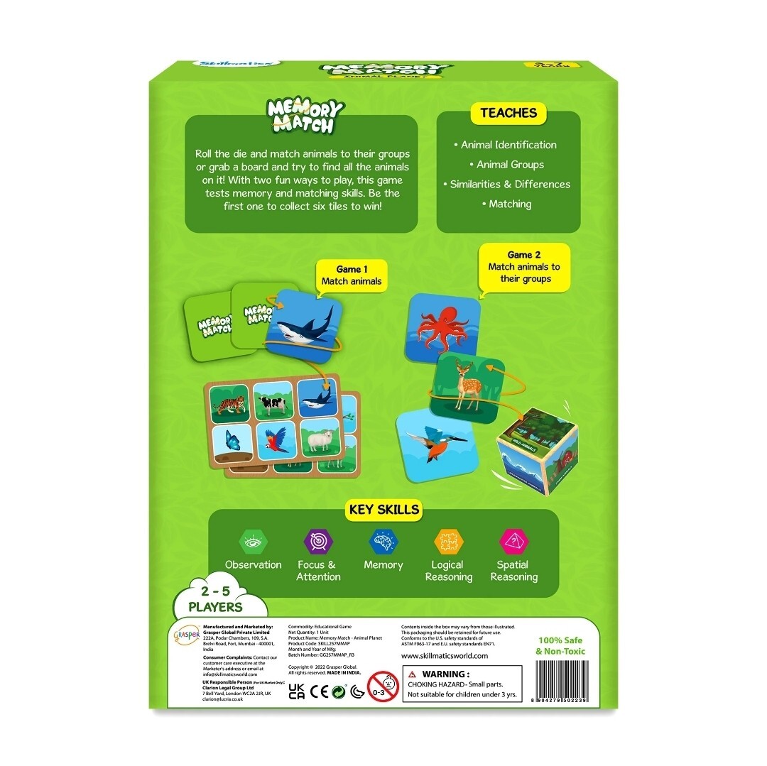 Skillmatics Board Game – Memory Match Animal Planet Flash Cards (3-7 Years) G1