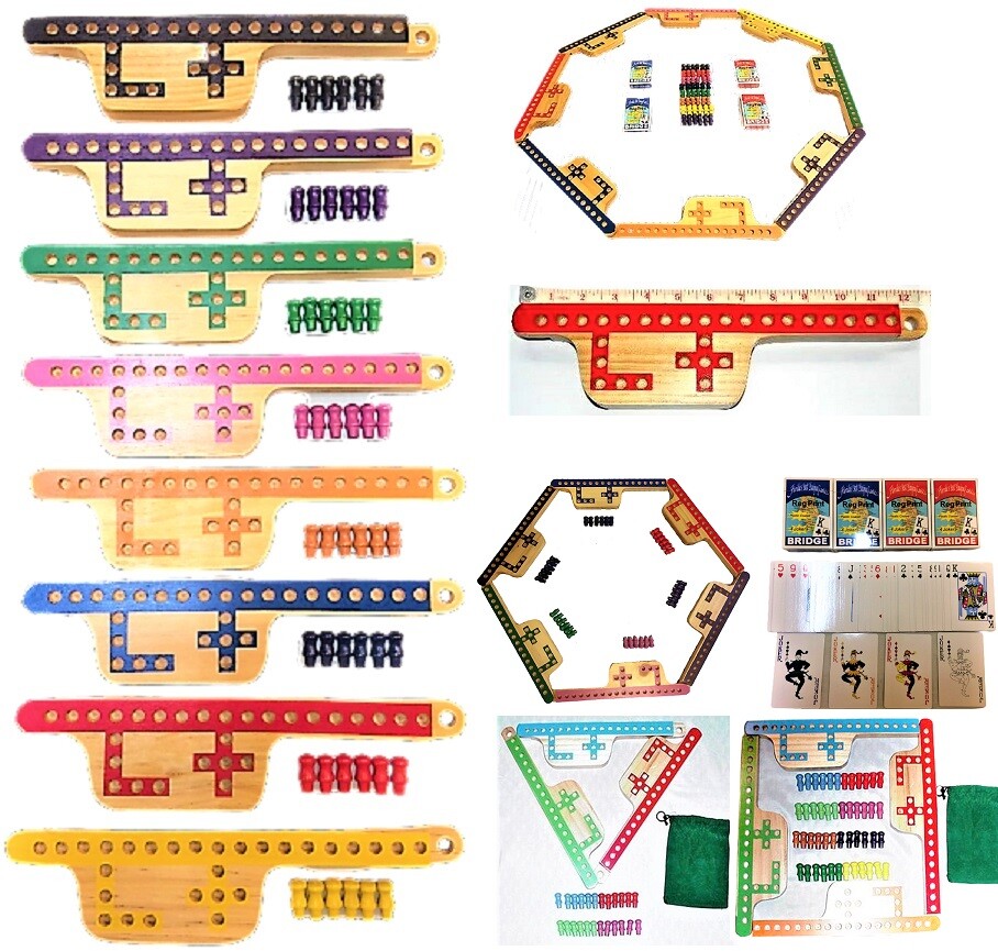 Pegs and Jokers 8 Players Thick Pine Wood Pegs Boards FREE 4 Special Decks Ship