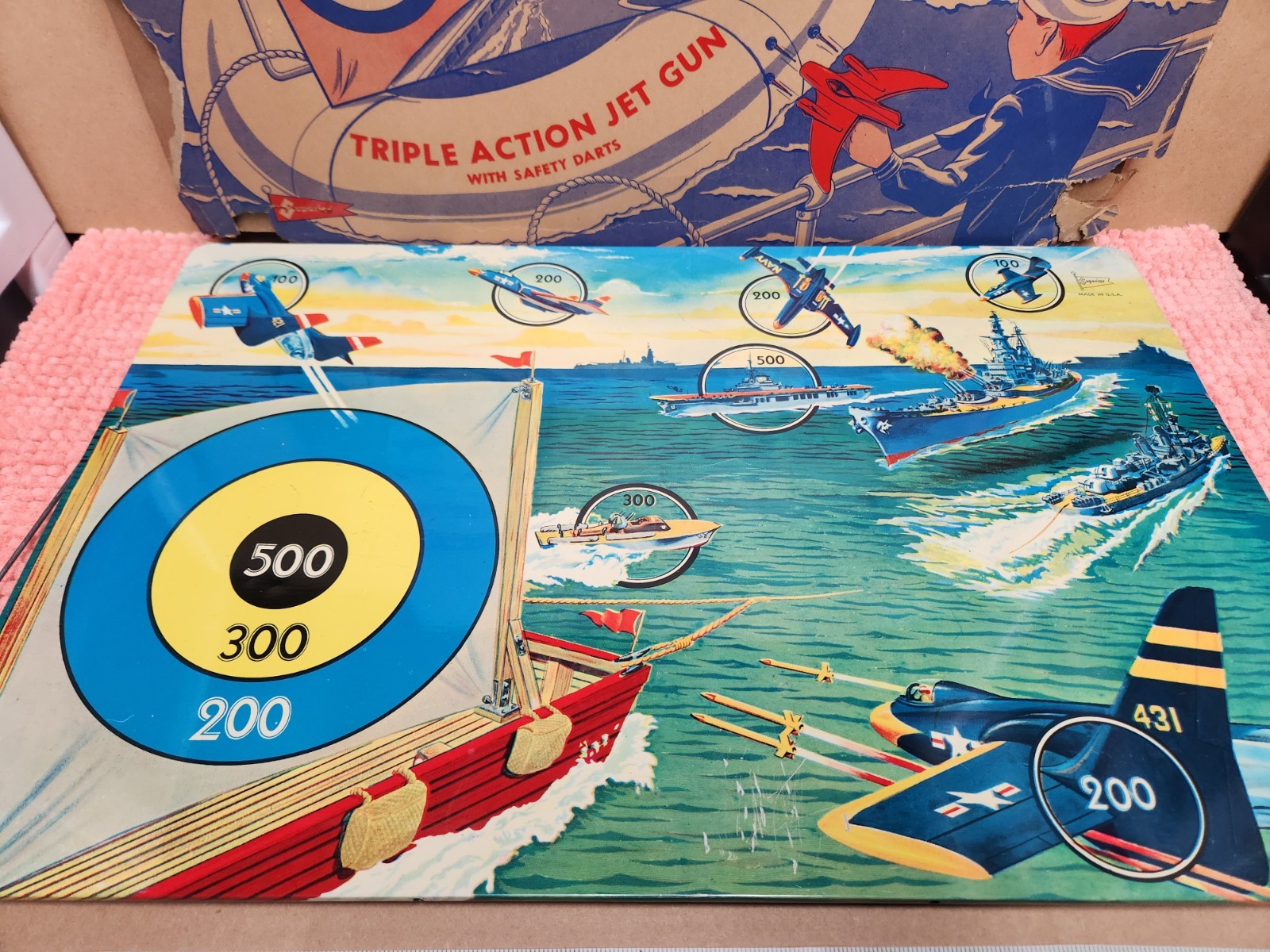 VTG Superior Sea Battle Action Game All Metal Target Board w/ Easel Original Box