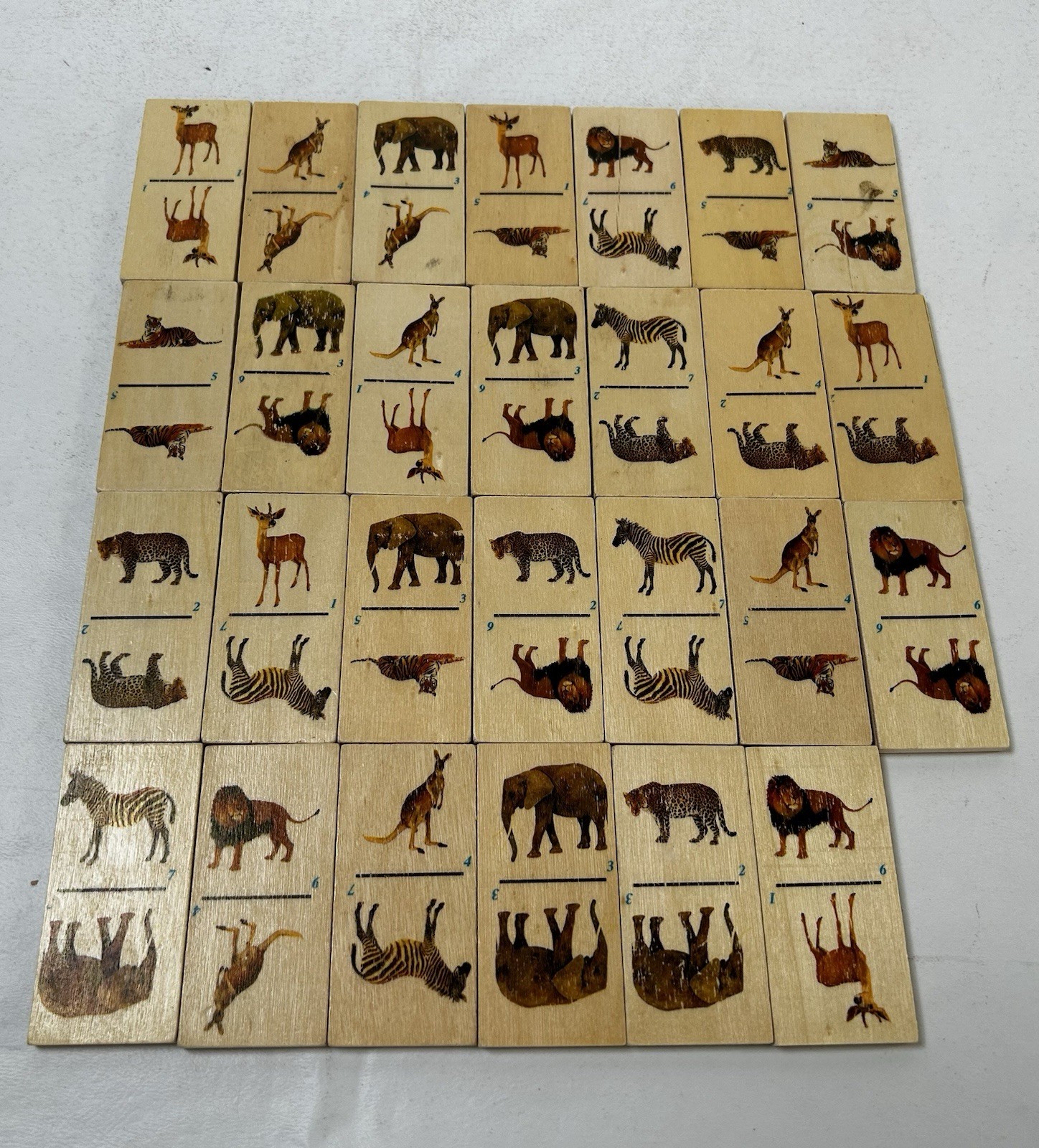 Vintage Wooden African Animal Dominoes 27 Pieces With Wooden Box Case