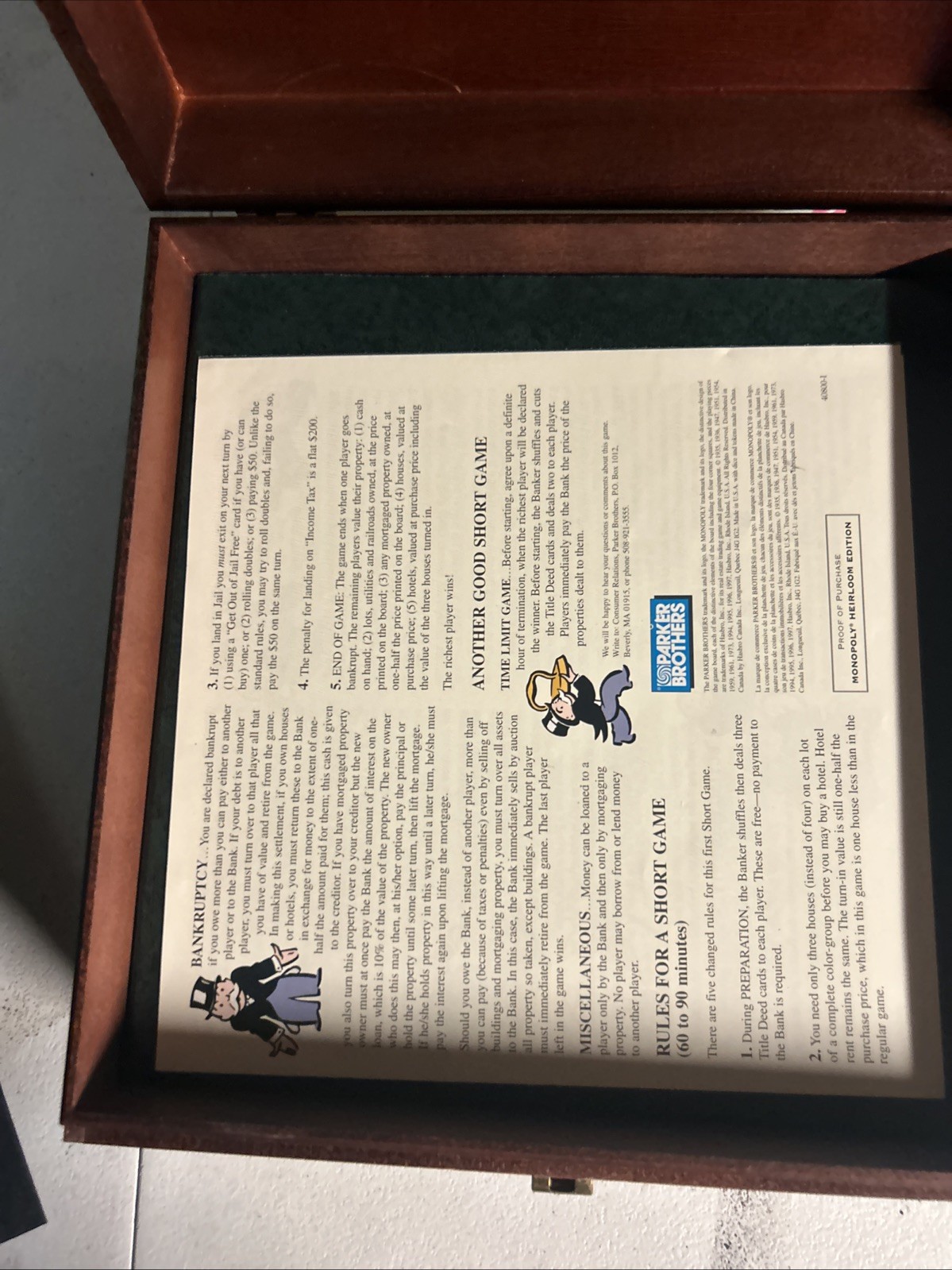Monopoly Game Heirloom Edition Complete Set Wooden Box
