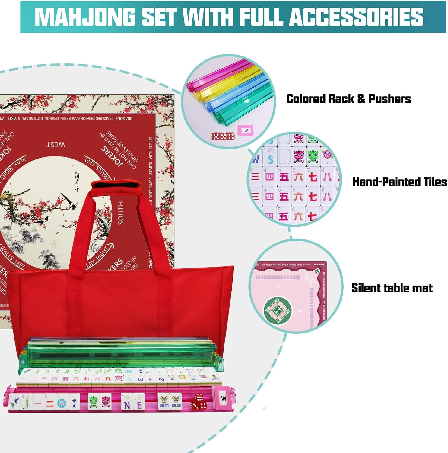American Mahjong Game Set, Portable Carrying Bag,Acrylic 160 Tiles,Western Mahjo