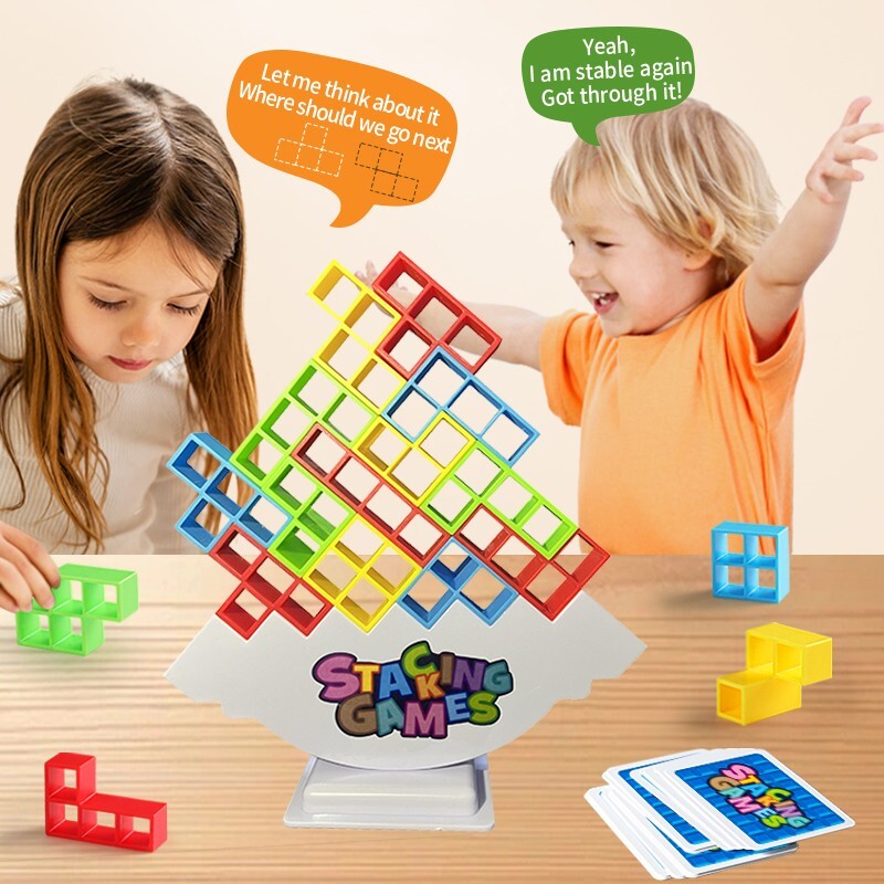 64Pcs Tetra Tower Game, Stack Attack Family Board for 2 Players Family Games,…