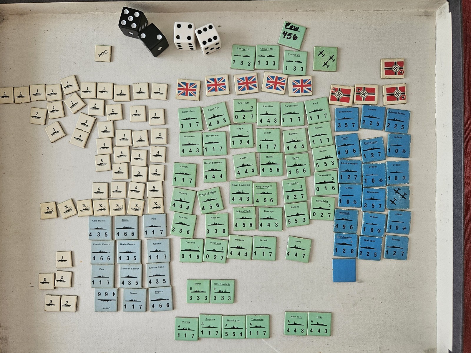 Avalon Hill War At Sea 2nd Ed War Game Punched Missing Couple Counters?