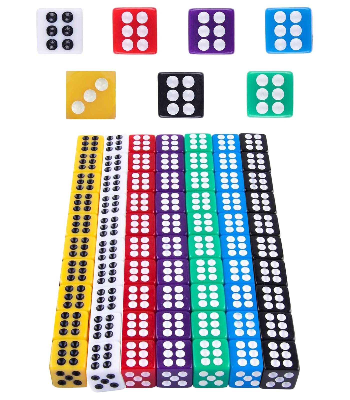70 Piece Dice Colorful Set 6 Sided 7 Colors, 70 Piece Dice 12mm Colorful, 6 Side…