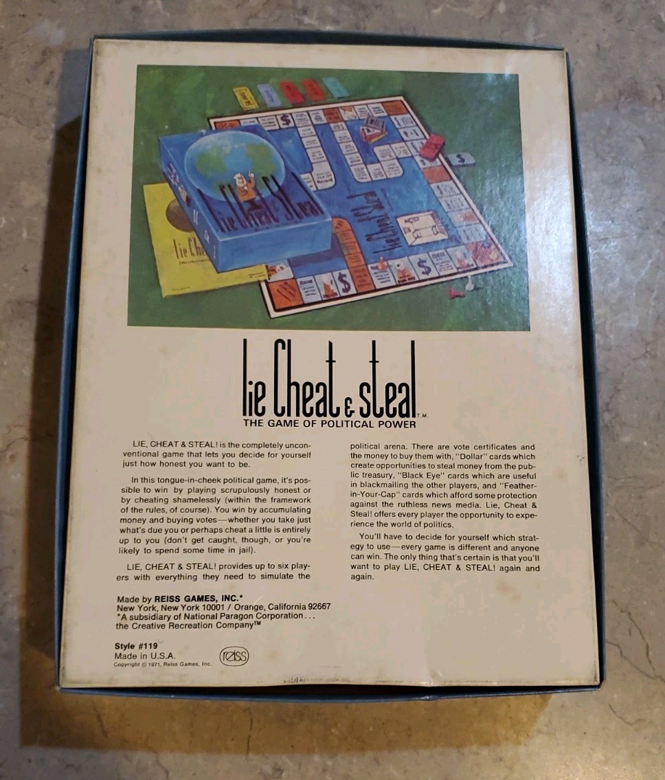 1971 Lie Cheat & Steal: The Game of Political Power ~ Board Game COMPLETE