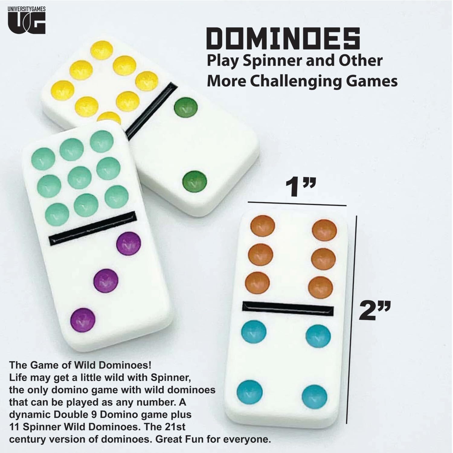 Spinner Colored Dot Dominoes Set with 66 Tiles Wild Gameplay for All Ages