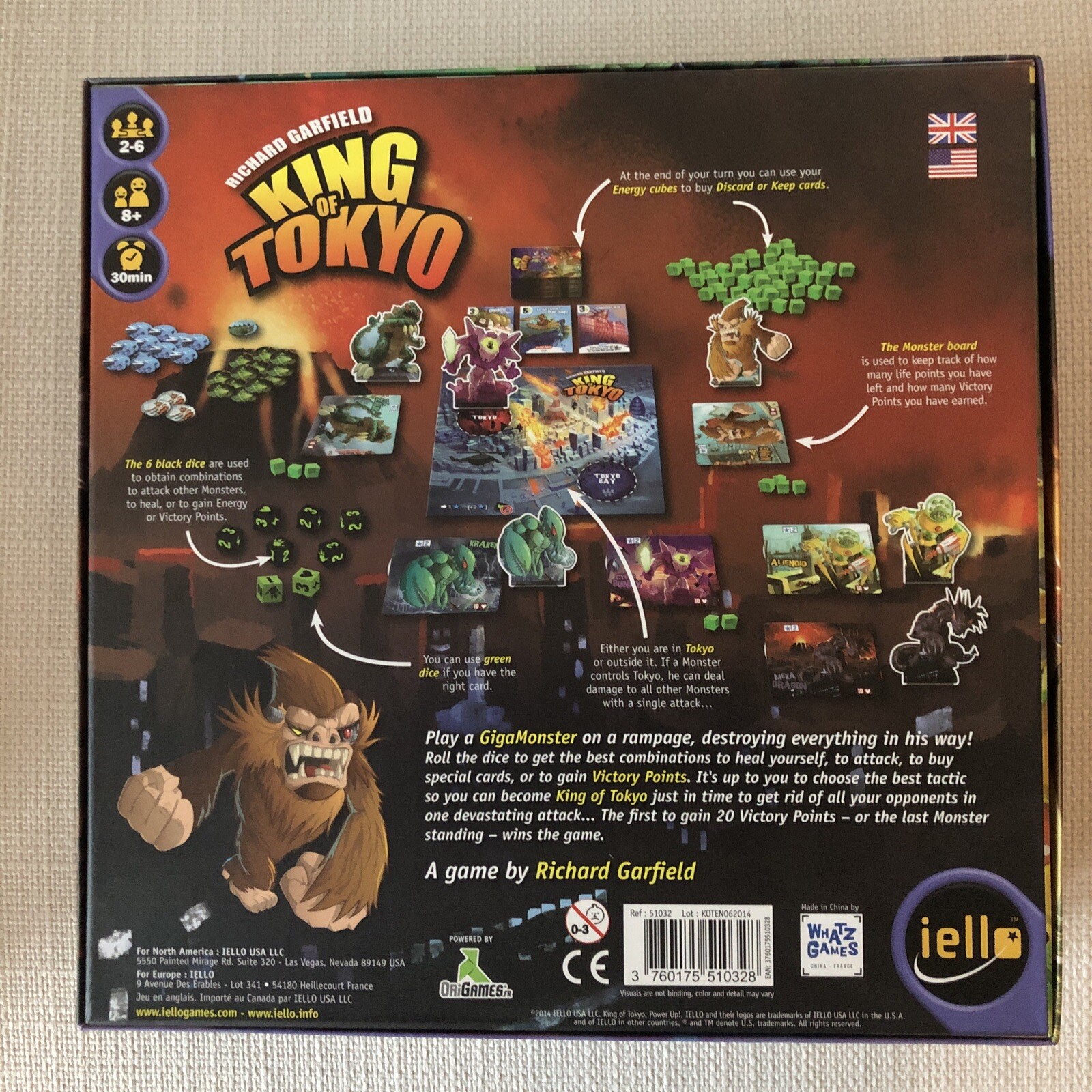 King of Tokyo Board Game Iello 2-6 player 8+ EUC 100% Complete