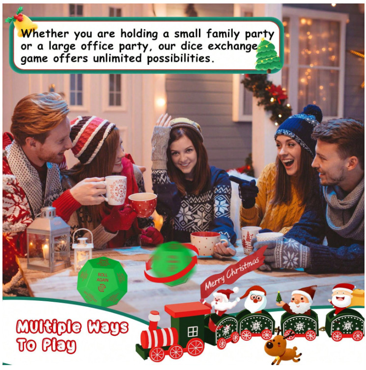 Christmas Gift Exchange Dice – 12 Sides 3x3x3 Inches, Holiday Party Dice Game