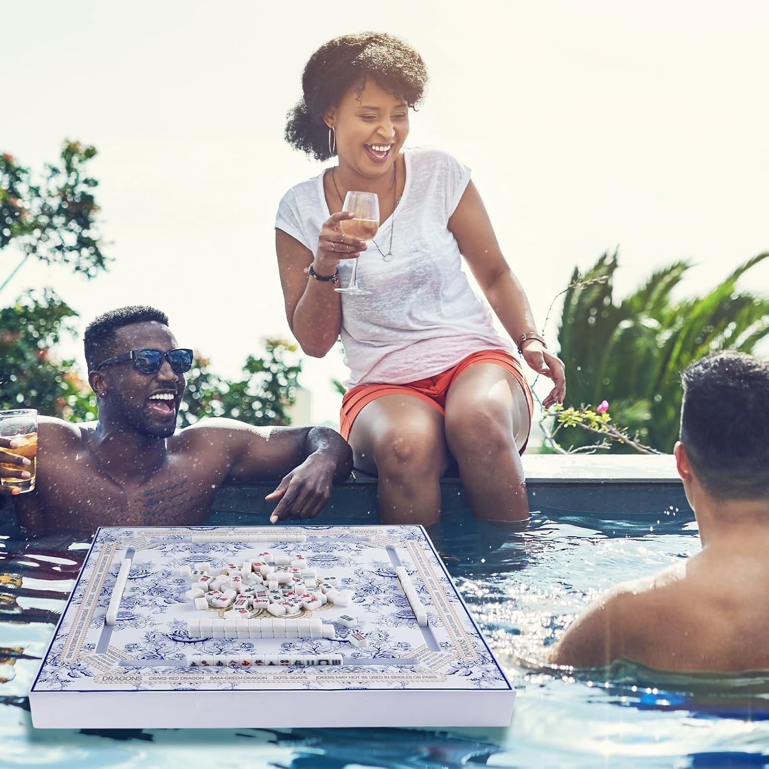 19×19 Inches Mahjong Floating Game Table for Pool Adults Pool Games Tray for Mah