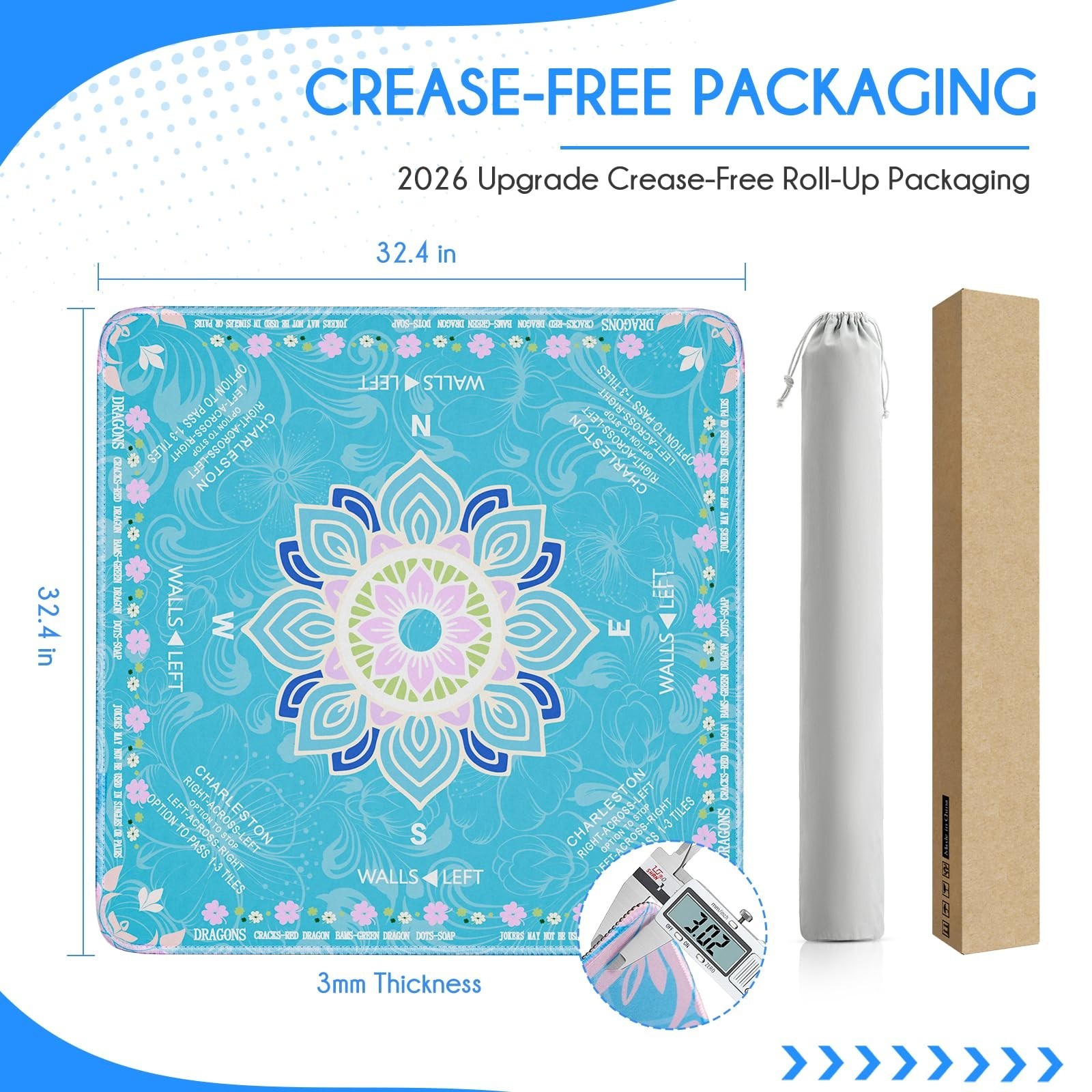 Mahjong Mat for Table 32.4”x32.4”, Rolled Shipping, No Creases Mah Jongg Ma…