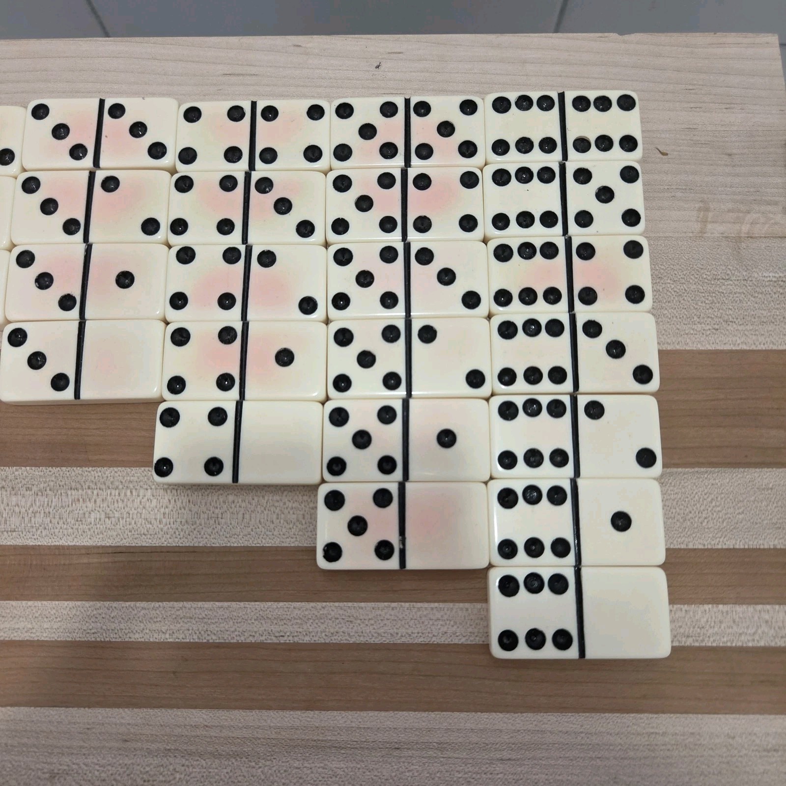 Puremco Marblelike Dominoes White Standard Double 6 WATERMELON No 616 Vintage