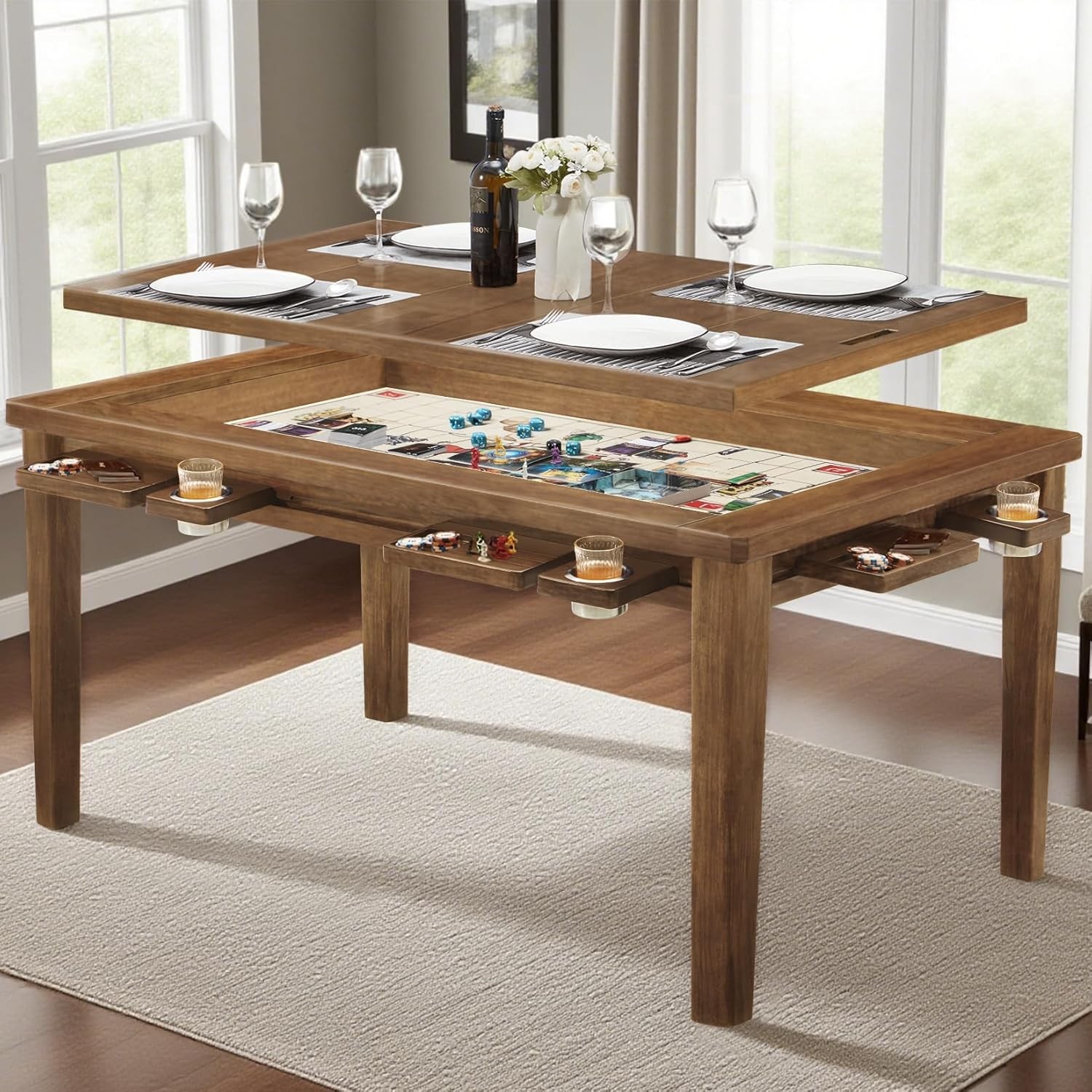 63″ ×39“ Board Game Table W/ Removable Top Solid Wood Dining/Gaming Table