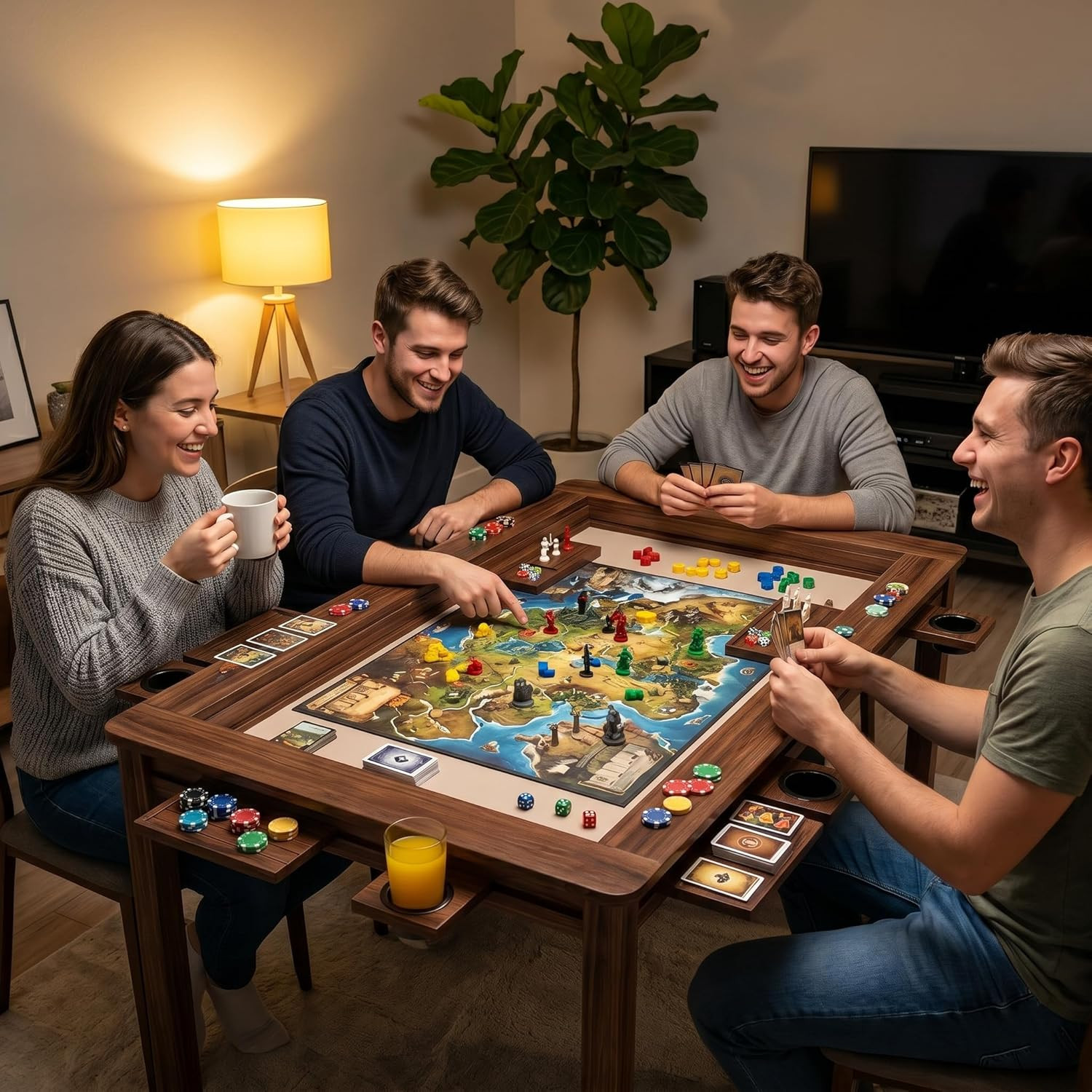 Board Game Table with Removable Table Top, 54” X 31” Play Area, Gaming and Dinin