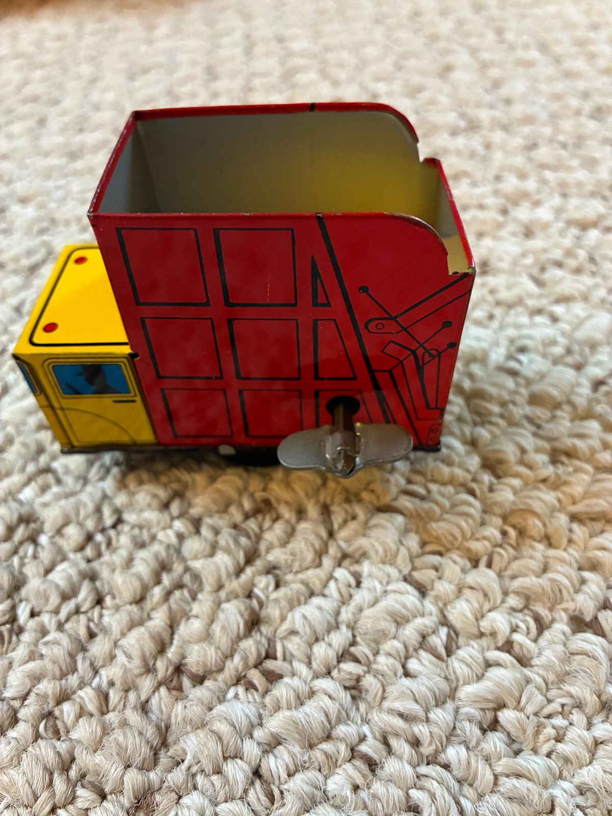 1970 Vintage Tricky Trash Truck Schaper Games Japan Wind Up & Working Tin Litho