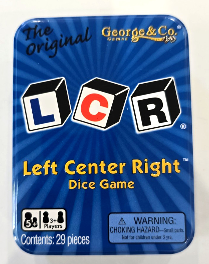 LCR Left Center Right Dice Game Blue Tin New Sealed Free Ship Add’l