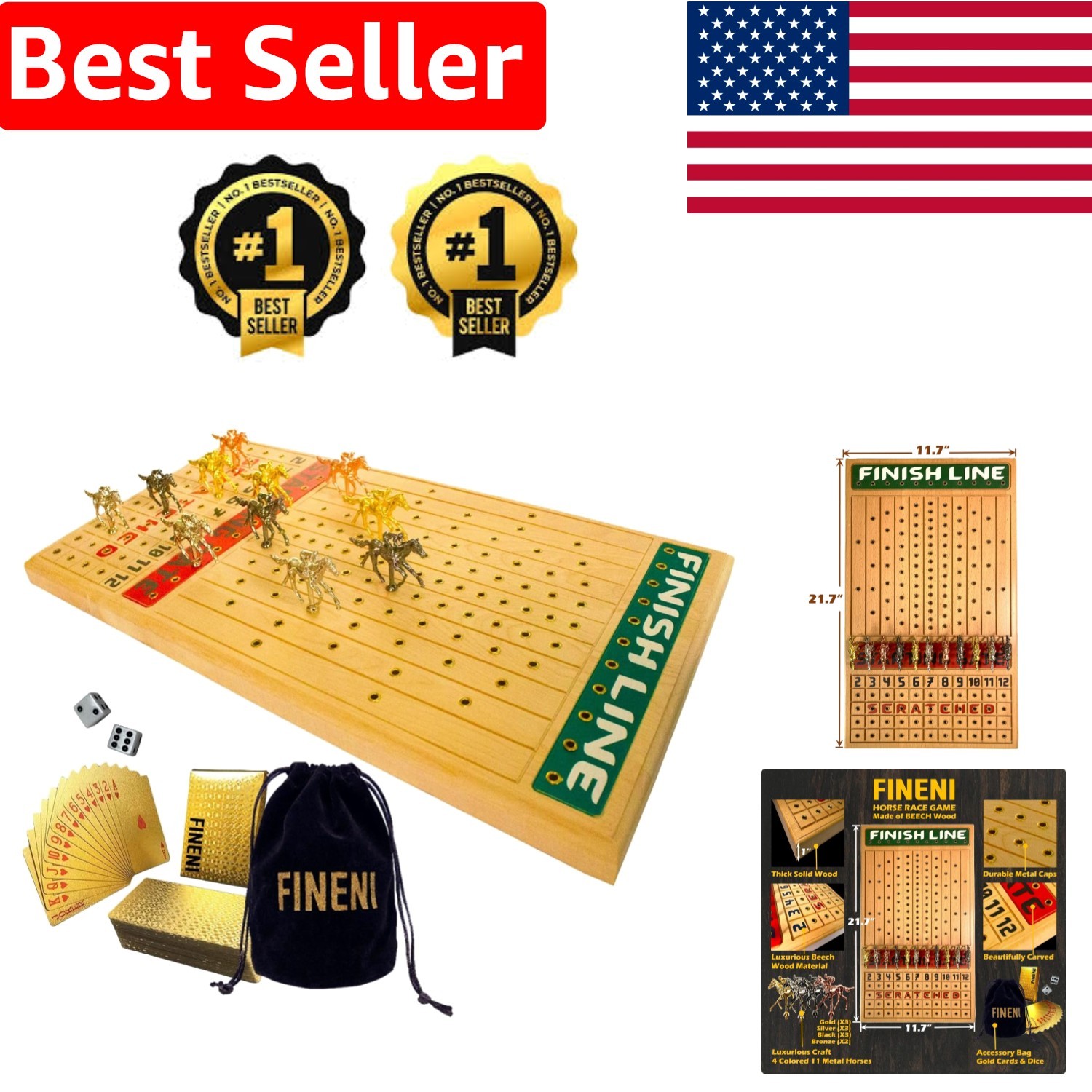 Ultimate Horse Racing Board Game with 11 Luxurious Metal Horses and Beech Board